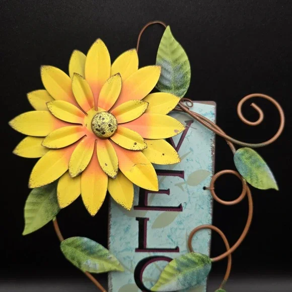 Rustic Metal Sunflower Welcome Sign Vertical Wall Hanging Decor Blue/Teal - Picture 8 of 11